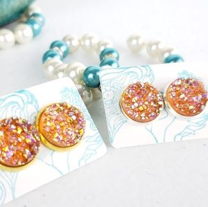 6/$20 Orange Sparkle Acrylic Druzy Stud Earrings